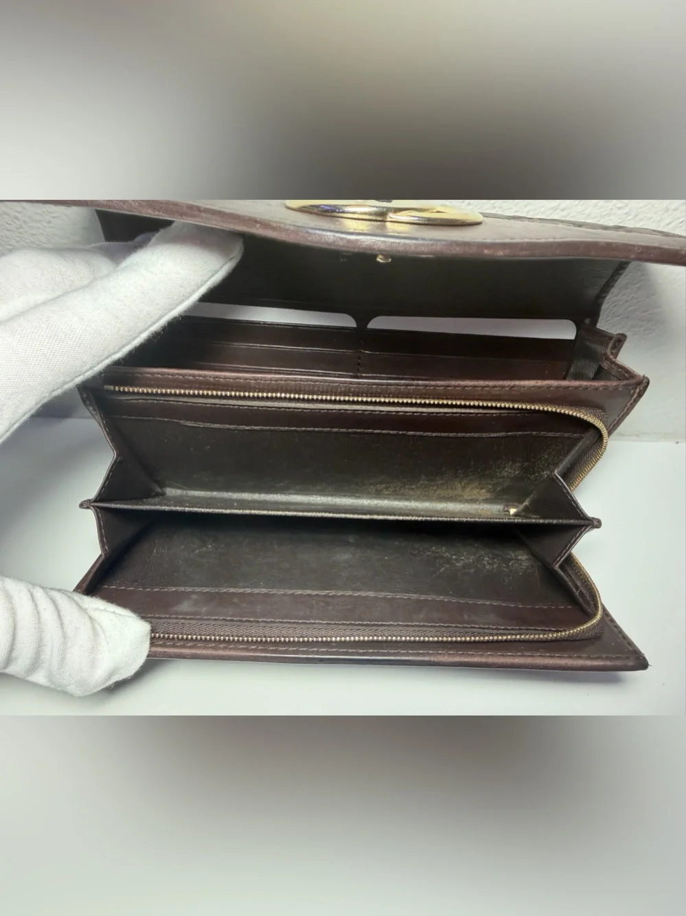 COA-Included Gucci Dark Brown GG Embossed Leather Long Wallet with Gold Hardware - Picture 12 of 16